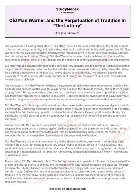 old man warner in the lottery|The Lottery (Quiz Study) Flashcards .